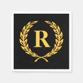 Black and Gold Laurel Wreath Monogram Servet (Voorkant)