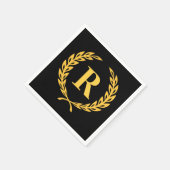 Black and Gold Laurel Wreath Monogram Servet (Hoek)