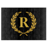 Black and Gold Laurel Wreath Monogram Snijplank (Voorkant)