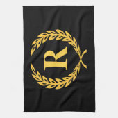 Black and Gold Laurel Wreath Monogram Theedoek (Verticaal)