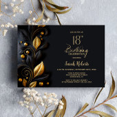 Black and Gold Leaves 18th Birthday Kaart