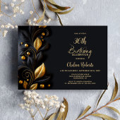 Black and Gold Leaves Birthday Party Kaart