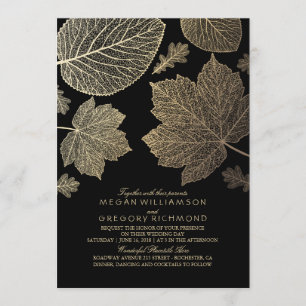 Black and Gold Leaves  Fall Wedding Kaart