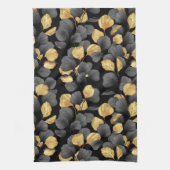 Black and gold leaves. Pattern Theedoek (Verticaal)