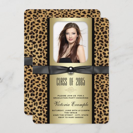 Black and Gold Leopard Afstuderen aangekondigd Kaart (Voorkant / Achterkant)