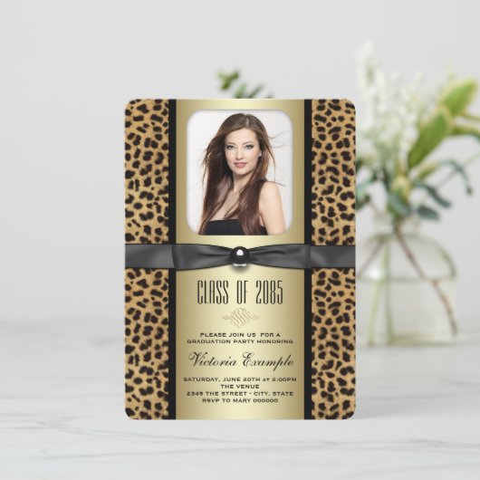 Black and Gold Leopard Afstuderen aangekondigd Kaart (Staand voorkant)