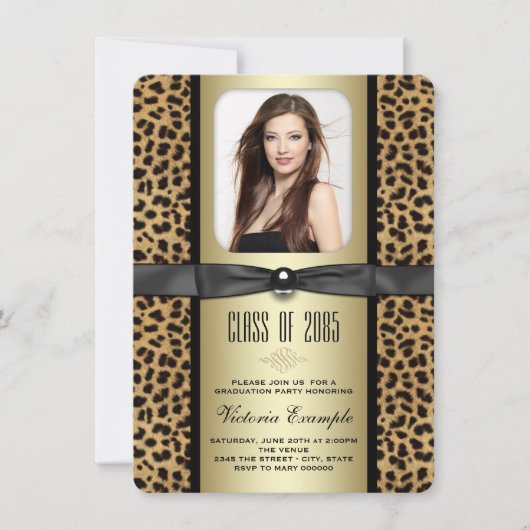 Black and Gold Leopard Afstuderen aangekondigd Kaart (Voorkant)