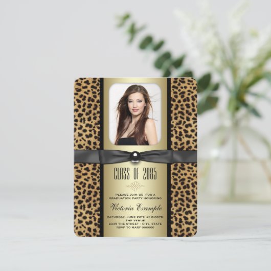 Black and Gold Leopard Afstuderen aangekondigd Kaart (Staand voorkant)