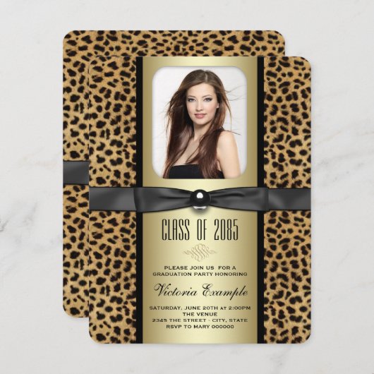 Black and Gold Leopard Afstuderen aangekondigd Kaart (Voorkant / Achterkant)