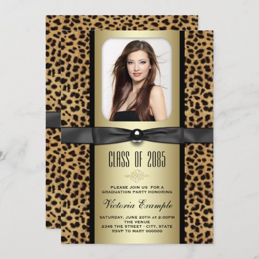 Black and Gold Leopard Afstuderen aangekondigd Kaart (Voorkant / Achterkant)