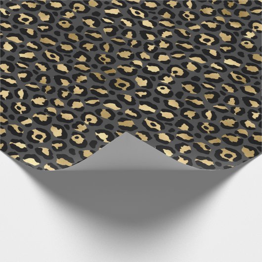 Black and Gold Leopard Spot Pattern Cadeaupapier (Hoek)