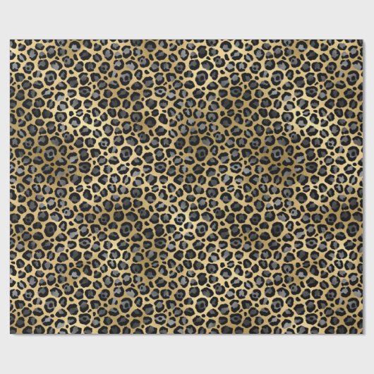 Black and Gold Leopard Spot Pattern Cadeaupapier (Vlak)