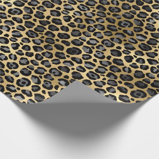 Black and Gold Leopard Spot Pattern Cadeaupapier (Hoek)