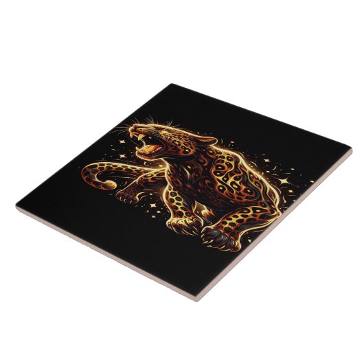 Black and Gold Leopard Tegeltje (Zijkant)