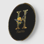 Black and Gold Letter H Sunflower Grote Klok (Hoek)