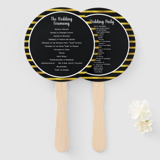 Black and Gold Lijst Wedding Program Fan Handwaaier (Voorkant en achterkant)