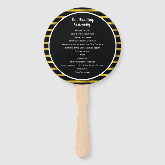 Black and Gold Lijst Wedding Program Fan Handwaaier (Voorkant)