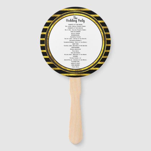 Black and Gold Lijst Wedding Program Fan Handwaaier (Achterkant)