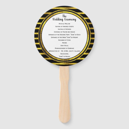 Black and Gold Lijst Wedding Program Fan Handwaaier (Voorkant)