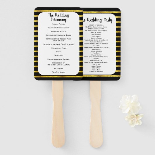 Black and Gold Lijst Wedding Program Fan Handwaaier (Voorkant en achterkant)