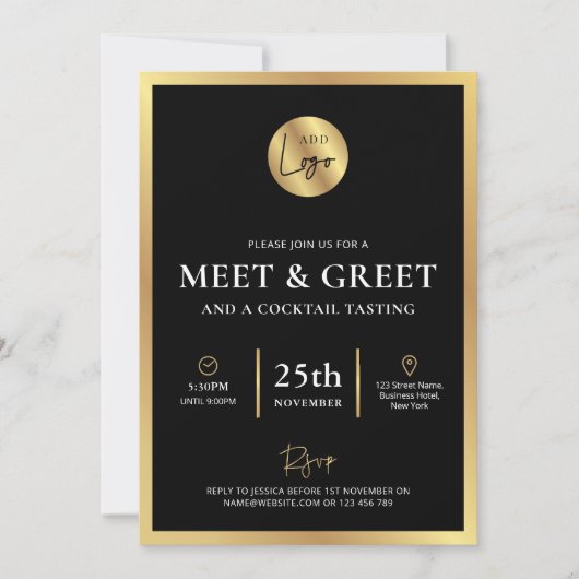Black and Gold Logo Business Meet & Greet Event Kaart (Voorkant)