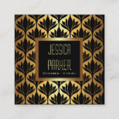 Black and Gold Lotus Flowers Square Visitekaartje (Voorkant)