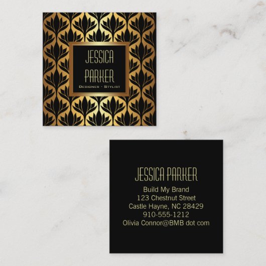 Black and Gold Lotus Flowers Square Visitekaartje (Voorkant / Achterkant)