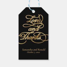 Black and Gold Love and Thanks Calligraphy Wedding Cadeaulabel