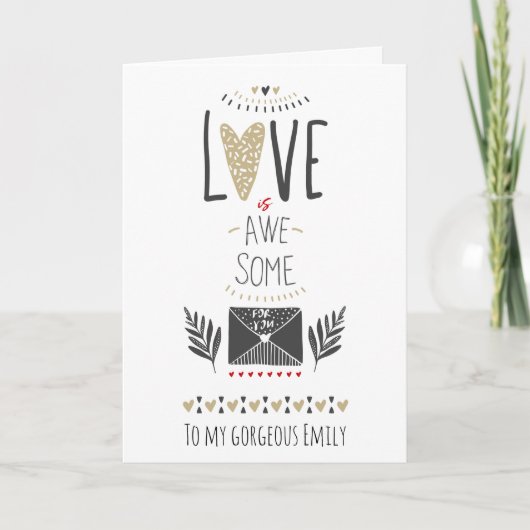 Black and Gold Love Is Awesome Valentines Feestdagen Kaart (Voorkant)
