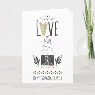 Black and Gold Love Is Awesome Valentines Feestdagen Kaart