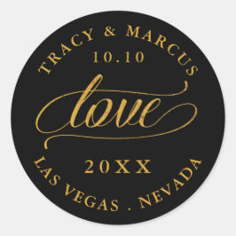 Black and Gold Love Wedding Save the Date Ronde Sticker