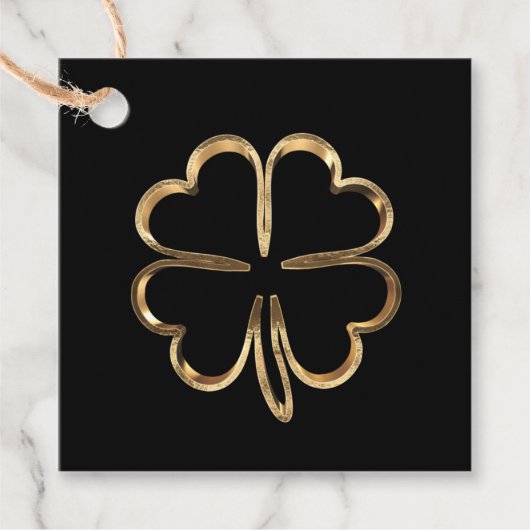 Black and Gold Lucky Four Leaf Clover Bedankjes Labels (Voorkant)