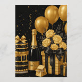 Black and Gold Luxury Birthday Invitation Kaart (Achterkant)