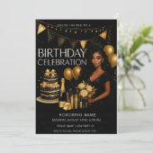 Black and Gold Luxury Birthday Invitation Kaart (Staand voorkant)