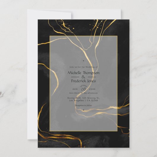 Black and Gold Luxury Ink Wedding Kaart (Voorkant)