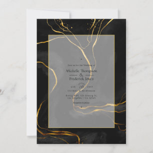Black and Gold Luxury Ink Wedding Kaart