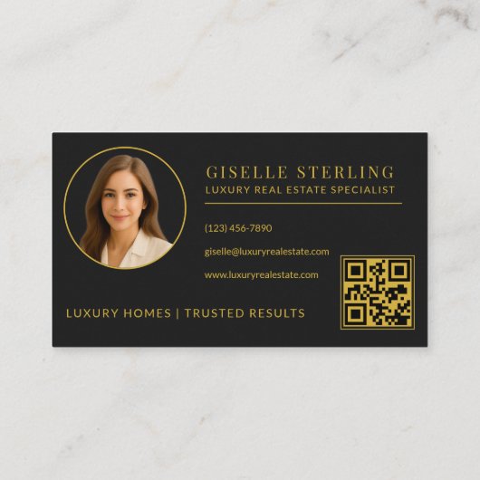 Black and Gold Luxury Real Estate Agent QR Code Visitekaartje (Achterkant)
