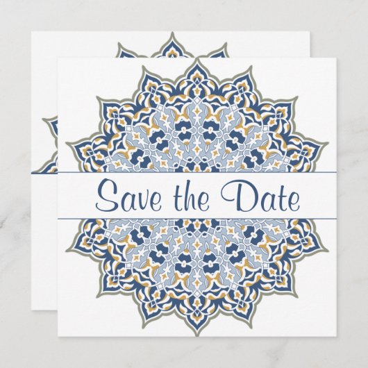 Black and Gold Mandala Save the Date Invitation Kaart (Voorkant / Achterkant)