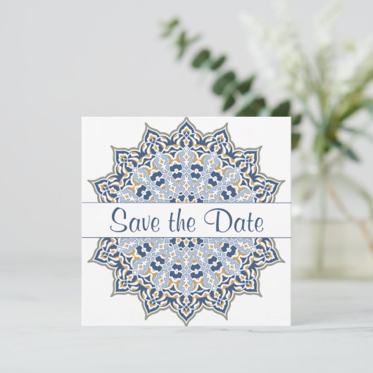Black and Gold Mandala Save the Date Invitation Kaart (Staand voorkant)
