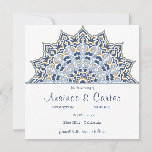 Black and Gold Mandala Save the Date Invitation Kaart (Achterkant)