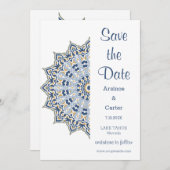 Black and Gold Mandala Wedding Save the Date (Voorkant / Achterkant)