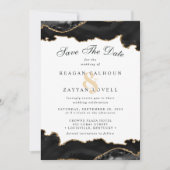 Black and Gold Marble Agate Modern Save the Date (Voorkant)