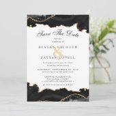 Black and Gold Marble Agate Modern Save the Date (Staand voorkant)