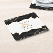 Black and Gold Marble Agate Wedding Kartonnen Onderzetters (Schuin)