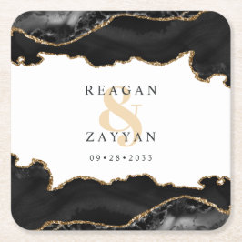 Black and Gold Marble Agate Wedding Kartonnen Onderzetters
