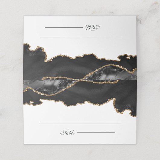 Black and Gold Marble Agate Wedding Plaatskaartje (Buitenkant ongevouwen)