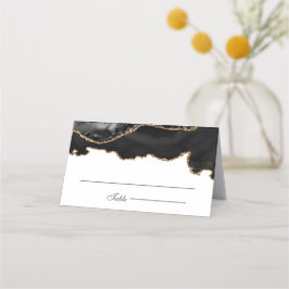Black and Gold Marble Agate Wedding Plaatskaartje