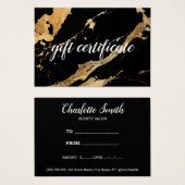 Black and Gold Marble Business Cadeaubon Visitekaartje (Voorkant /achterkant)