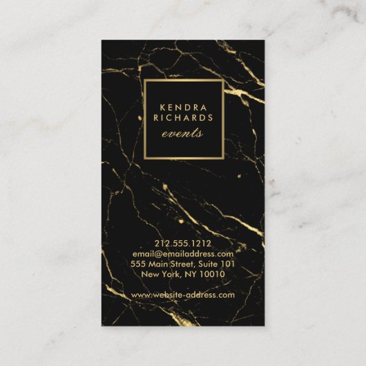 Black and Gold Marble Event Planner Visitekaartje (Achterkant)