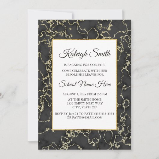 Black and Gold Marble Trunk Party Invite Kaart (Voorkant)